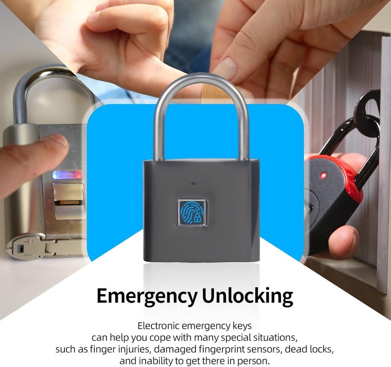 KENRONE Fingerprint Padlock with Emergency Key, Biometric Padlock Quick Unlock, Waterproof and Rustproof, Locks for Warehouses, Gym, Schools, Homes, Office Cabinets - Image 4